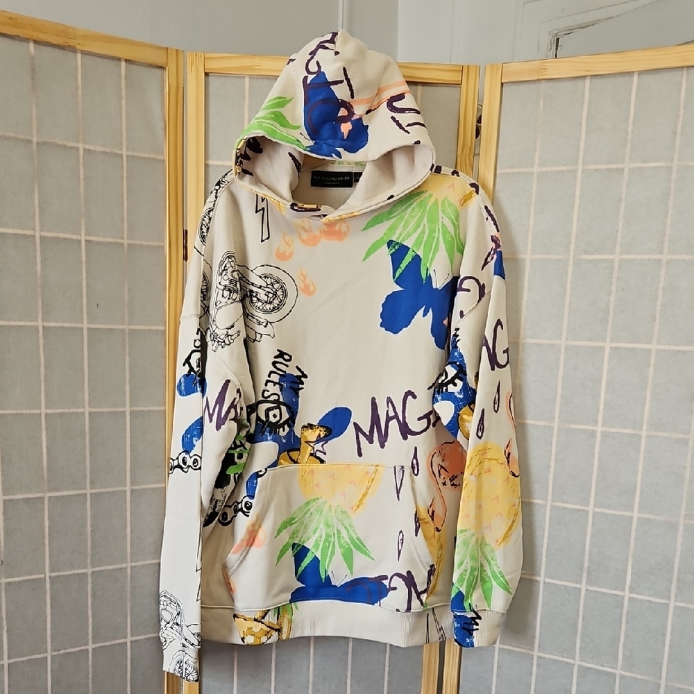 No Boundaries Men's Graphic Hoodie - Blue and Green